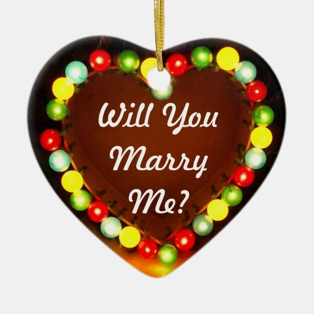 Proposal Heart Light, Will You Marry Me? Ceramic Tree Decoration (Front)