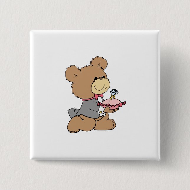 proposal or ring bearer teddy bear design 15 cm square badge (Front)