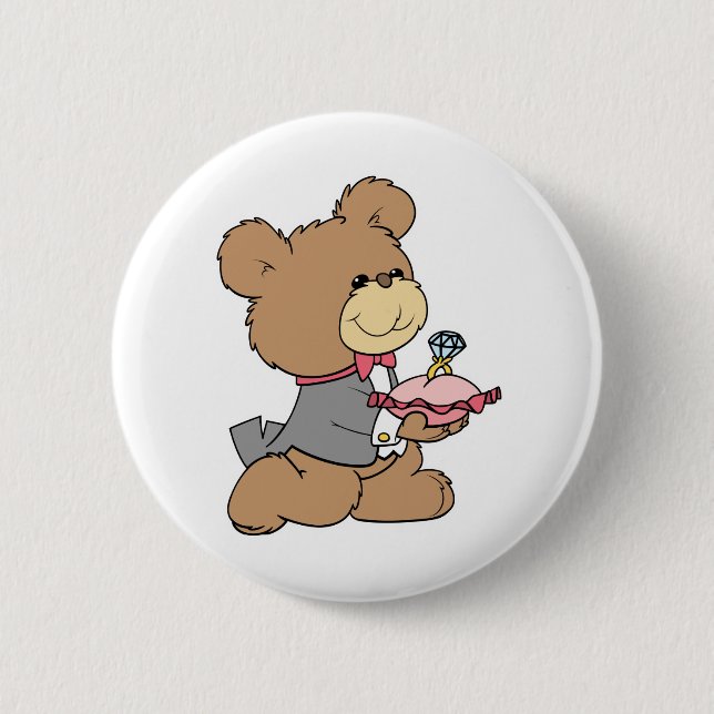 proposal or ring bearer teddy bear design 6 cm round badge (Front)