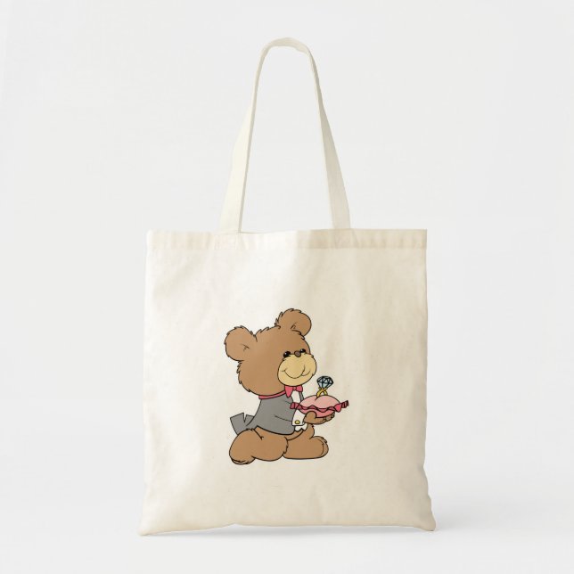 proposal or ring bearer teddy bear design tote bag (Front)