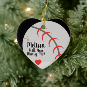 Proposal Ornament- Will You Marry Me Baseball Ceramic Tree Decoration