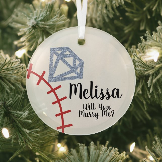 Proposal Ornament- Will You Marry Me  Baseball Glass Tree Decoration (Insitu)
