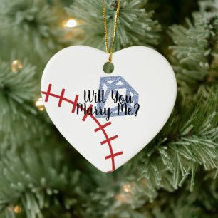 Proposal Ornament- Will You Marry Me Baseball Ring Ceramic Tree Decoration