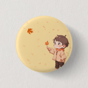 Proposing of love!! Autumn leaf held by a cute boy 3 Cm Round Badge