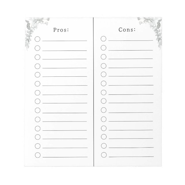 Pros And Cons Checklist List Notes (Front)