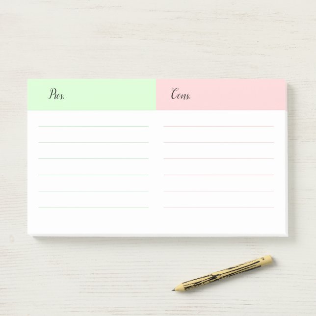 Pros and Cons Decision Making Post-it Notes (On Desk)