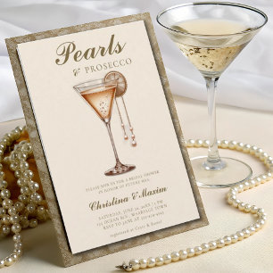 Prosecco Elegant Brunch with Pearls Wedding Invitation