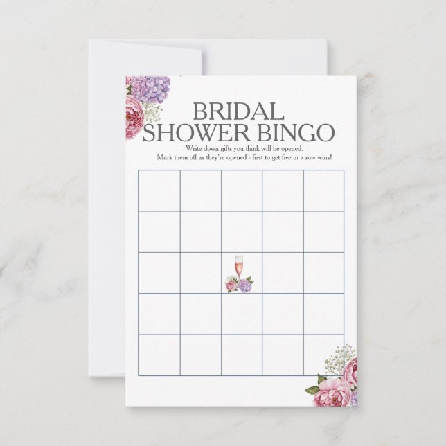 Prosecco florals Bridal Shower Bingo game Invitation (Front)