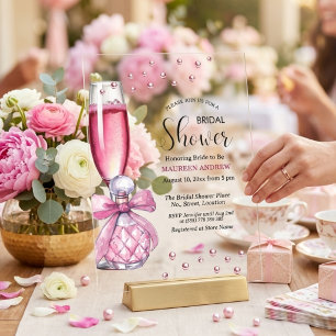 Prosecco Glass and Perfume Bottle Bridal Shower Acrylic Invitations