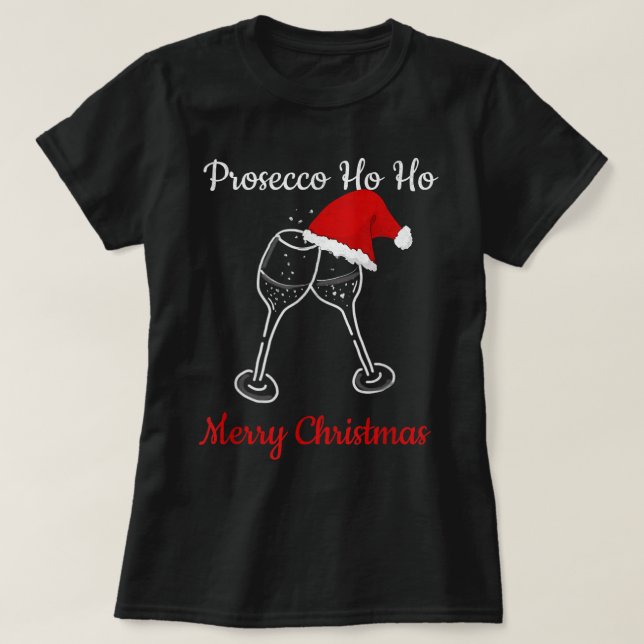 Prosecco Ho Ho Christmas Party Santa Hat T-Shirt (Design Front)