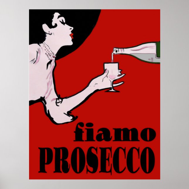 Prosecco Lady In Red Poster (Front)