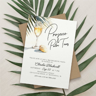 Prosecco Palm Trees Tropical Bachelorette Party Invitation