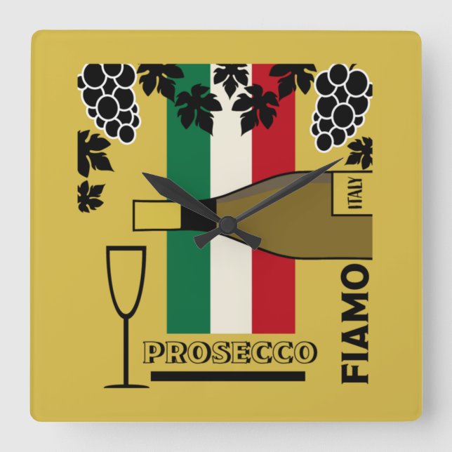 Prosecco sparkling wine square wall clock (Front)