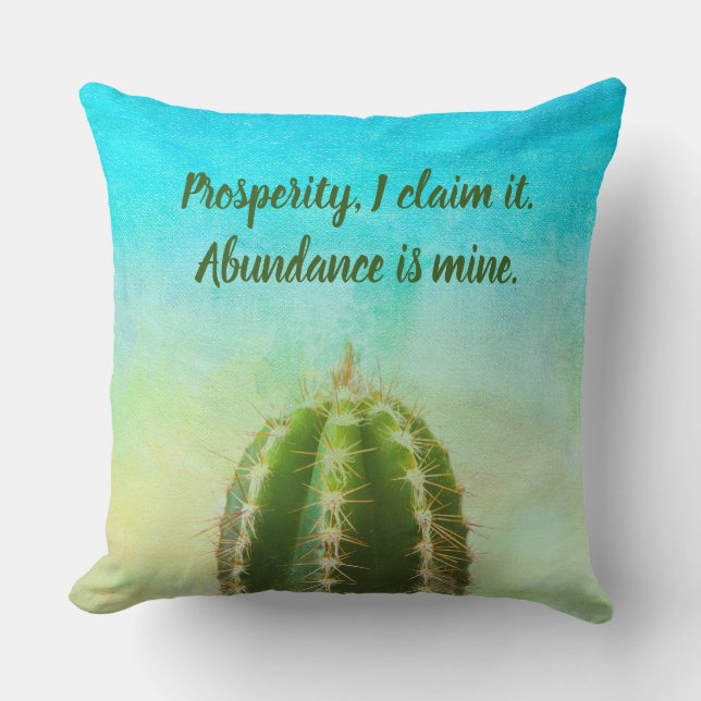 Prosperity Mantra Cactus With Customisable Text Cushion (Front)