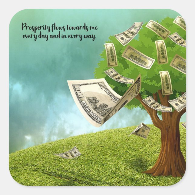 Prosperity Mantra Money Tree Square Sticker (Front)