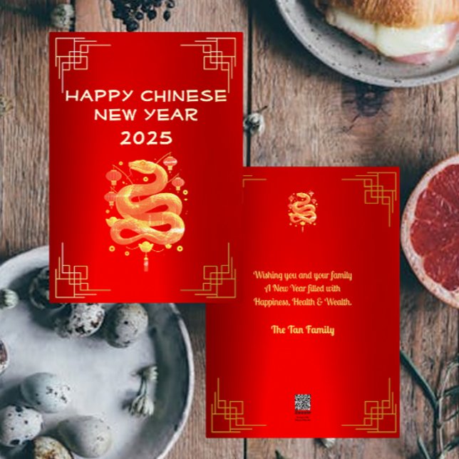 Prosperous Golden Snake Happy Chinese New Year Foil Holiday Card (Creator Uploaded)