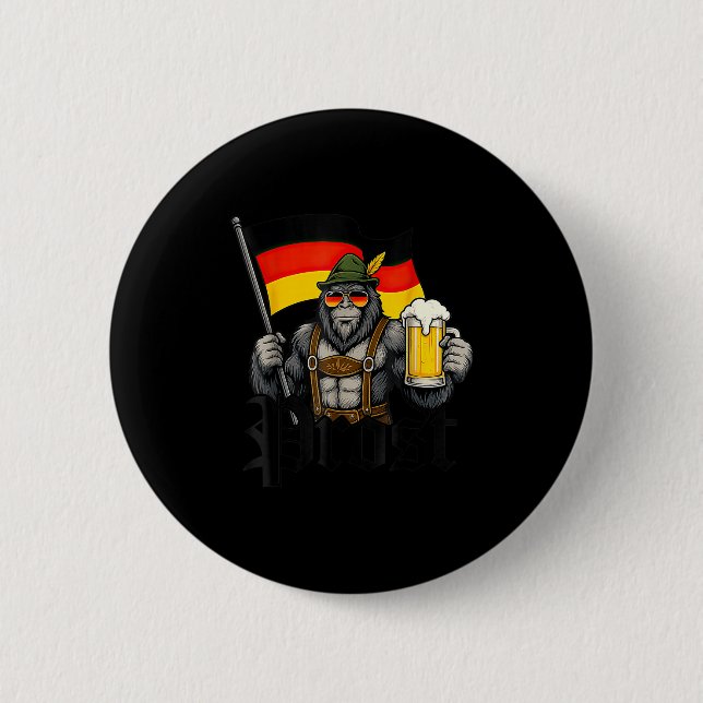 Prost Bigfoot Drinking Beer Lederhosen German  6 Cm Round Badge (Front)