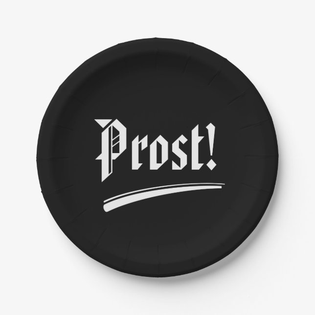 Prost Black and White Oktoberfest Paper Plates (Front)