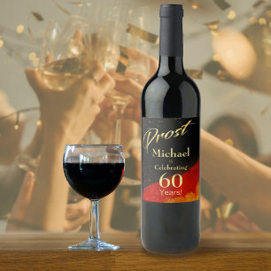 Prost Black, Red & Gold 60th Birthday Wine Label