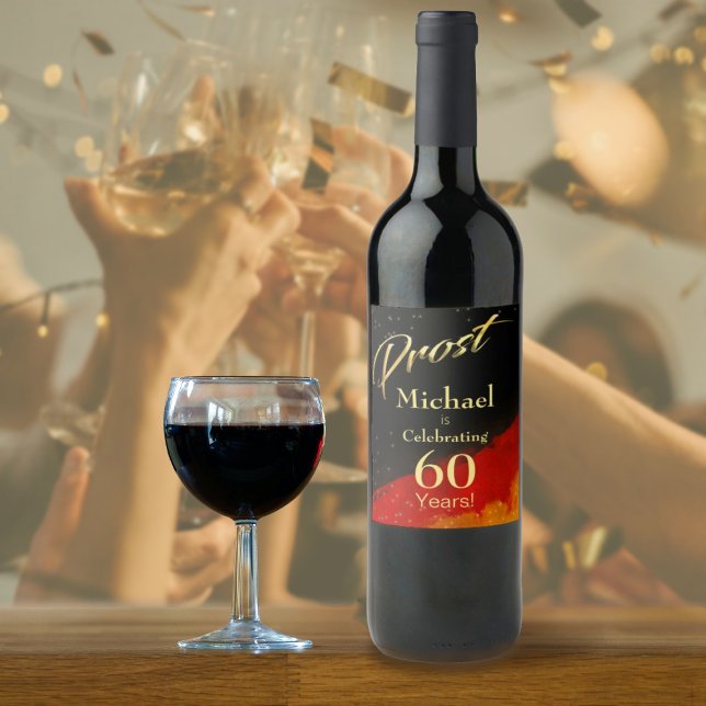 Prost Black, Red & Gold 60th Birthday Wine Label (Prost Black, Red & Gold 60th Birthday Wine Label)