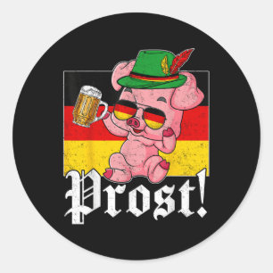 Prost Pig Drinking Beer Alpine Hat Germany Flag  Classic Round Sticker