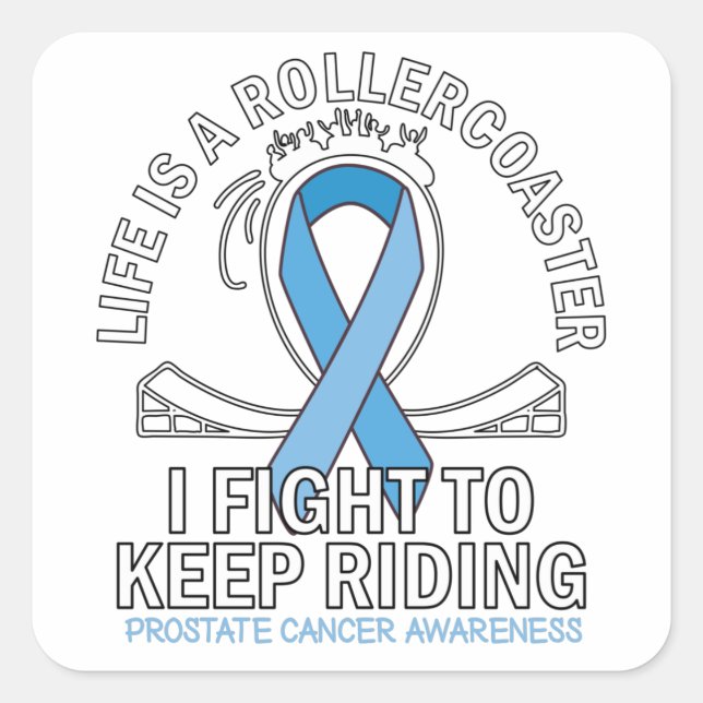 Prostate cancer awareness light blue ribbon square sticker (Front)