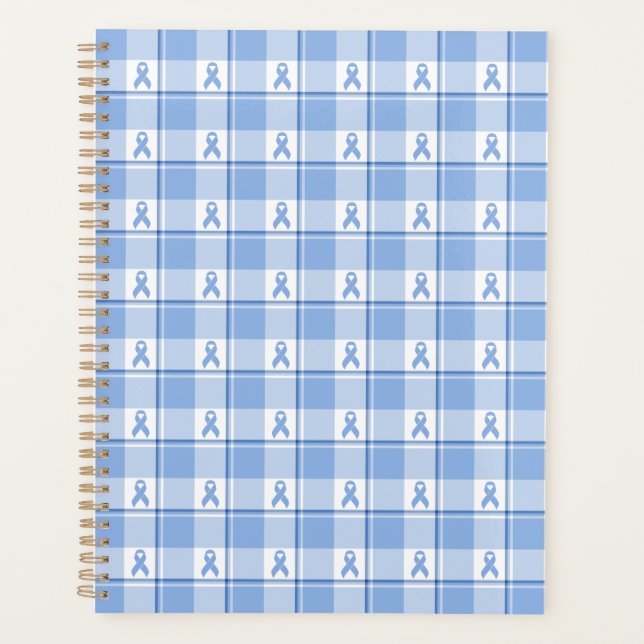 Prostate Cancer Awareness Plaid Light Blue Ribbon Planner (Front)