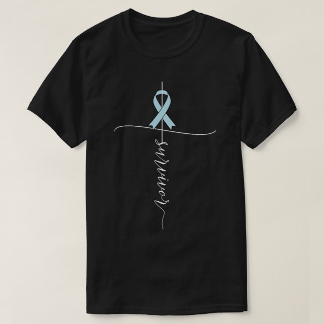 Prostate Cancer Awareness Survivor Light Blue Ribb T-Shirt (Design Front)
