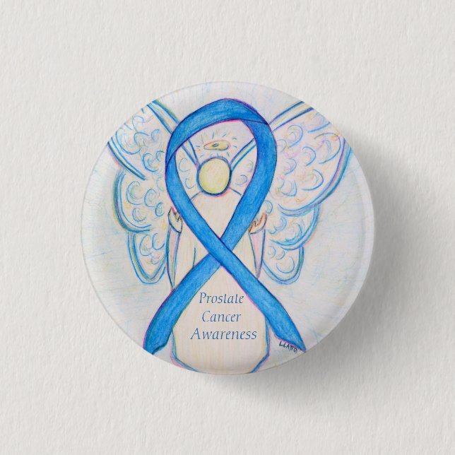 Prostate Cancer Blue Awareness Ribbon Angel Pin (Front)