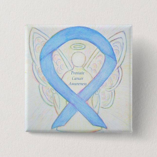 Prostate Cancer Blue Awareness Ribbon Angel Pin (Front)