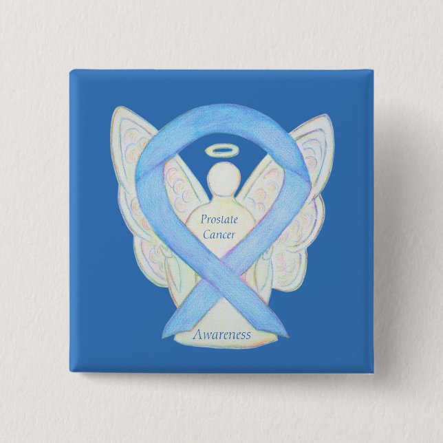 Prostate Cancer Blue Awareness Ribbon Angel Pin (Front)