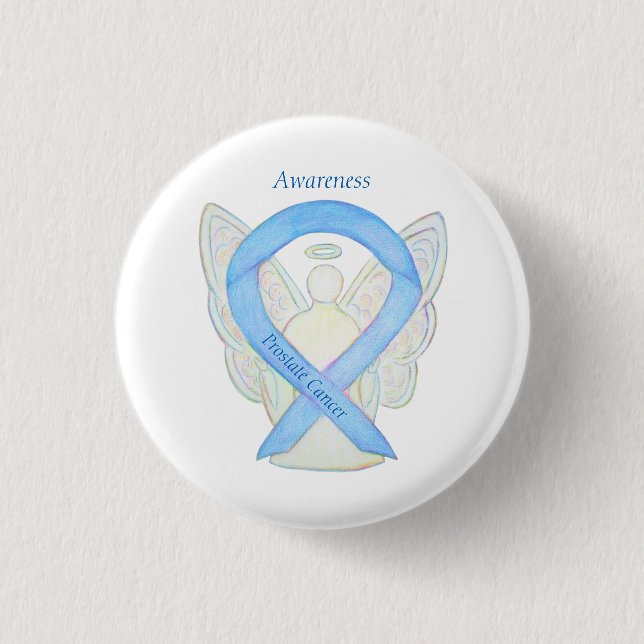 Prostate Cancer Blue Awareness Ribbon Angel Pin (Front)