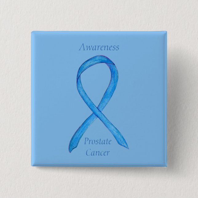 Prostate Cancer Blue Awareness Ribbon Custom Pin (Front)