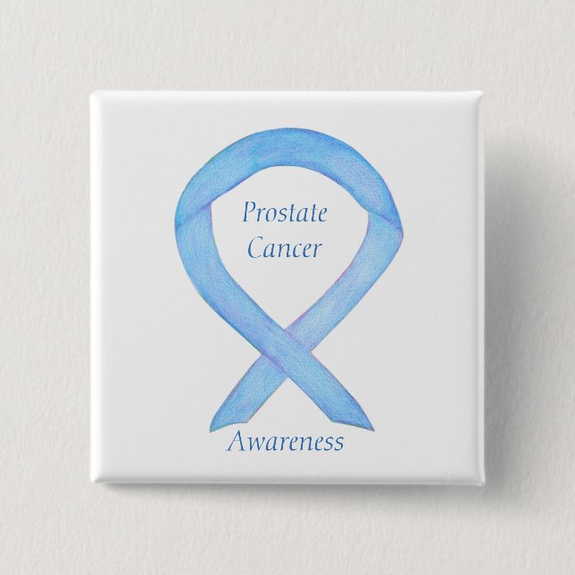Prostate Cancer Blue Awareness Ribbon Custom Pin (Front)