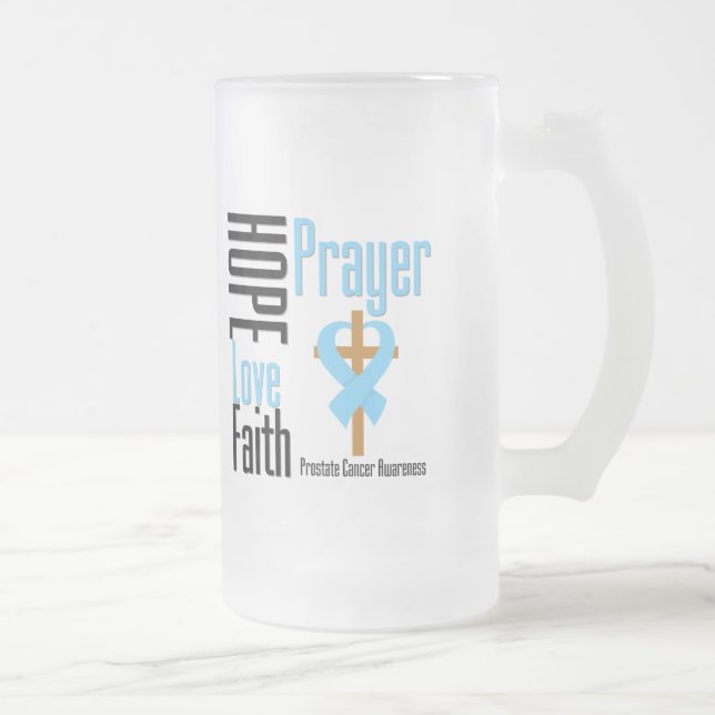 Prostate Cancer Hope Love Faith Prayer Cross Frosted Glass Beer Mug (Right)