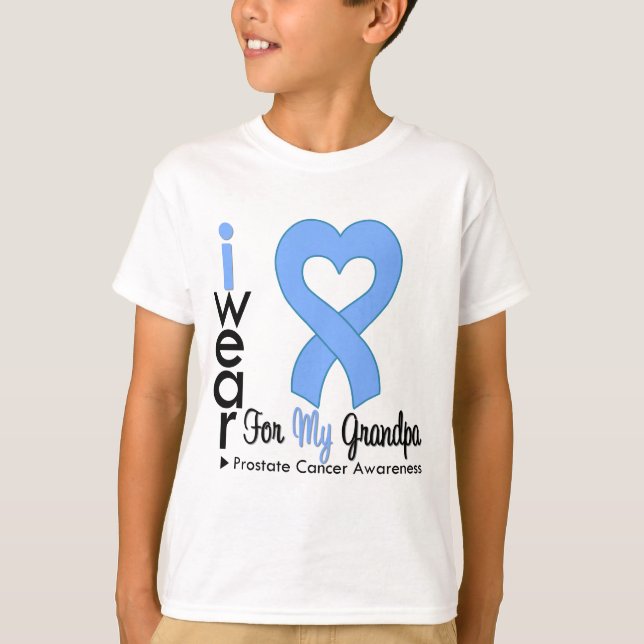 Prostate Cancer Light Blue Heart Ribbon GRANDPA T-Shirt (Front)