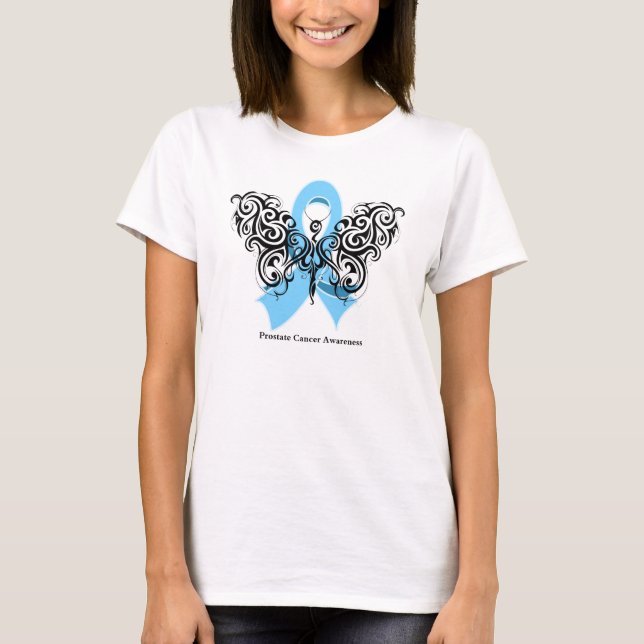 Prostate Cancer Tribal Butterfly Ribbon T-Shirt (Front)