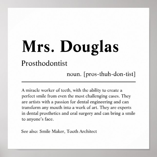 Prosthodontist Personalised Gift Poster (Front)