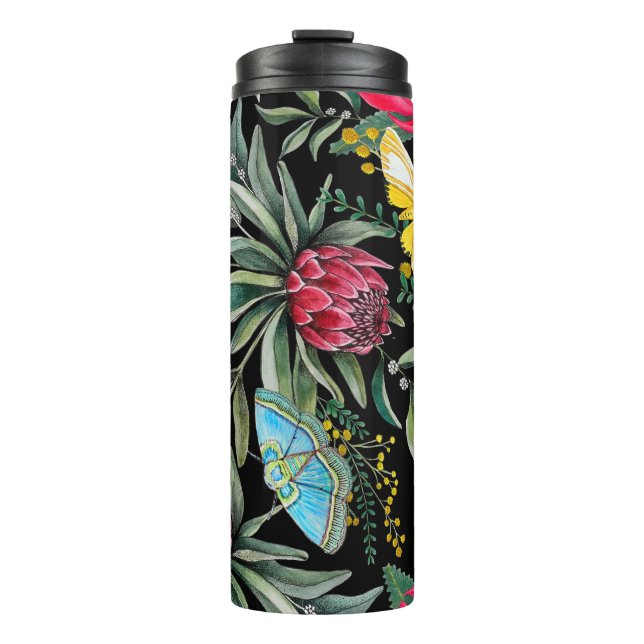 Protea Autralian Floral with moths thermal tumbler (Front)