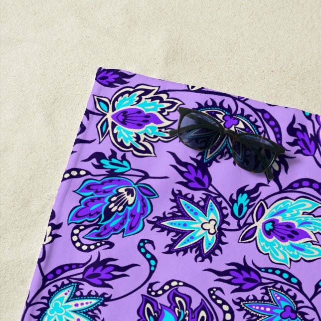 Protea Batik Hawaiian Tropical Floral - Lilac Beach Towel (In Situ)
