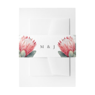 Protea Blush Watercolor Flowers Wedding Invitation Belly Band