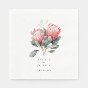 Protea Blush Watercolor Flowers Wedding Napkin