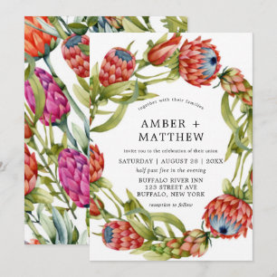 Protea Colourful Watercolor Flower Wedding Invites