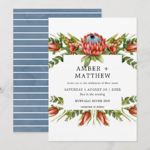 Protea Colourful Watercolor Flower Wedding Invites