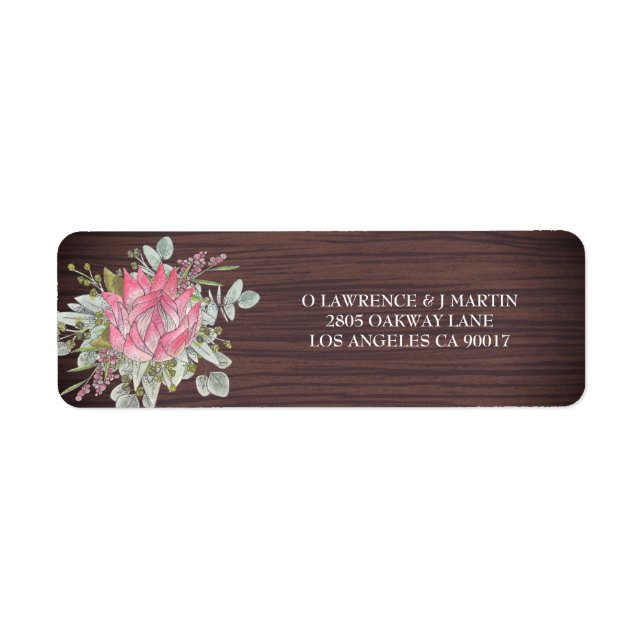 Protea Eucalyptus Wood Rustic Wedding Address (Front)