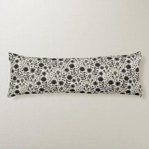 Protea Floral Block Print Millefleur black linen Body Cushion