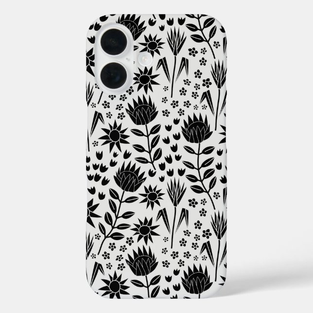 Protea Floral Block Print Millefleur black white Case-Mate iPhone Case (Back)