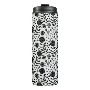 Protea Floral Block Print Millefleur black white Thermal Tumbler