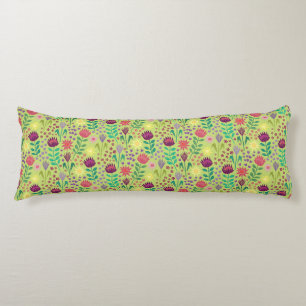 Protea Floral Block Print Millefleur cheery green Body Cushion