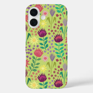 Protea Floral Block Print Millefleur cheery green iPhone 16 Case